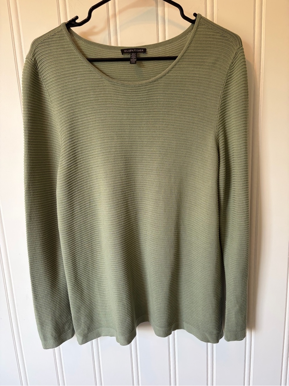 Eileen Fisher Sage Green 100% Tencel Knit Scoop Neck Pullover Sz M